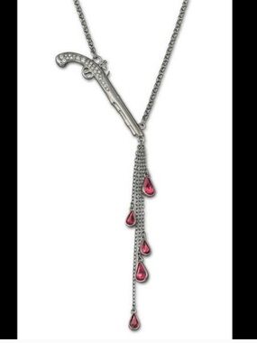 Swarovski x Pirates of Caribbean // Silver Pistol Necklace, Red Crystals